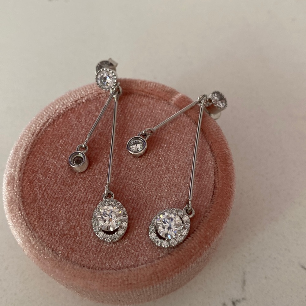 Oval moissanite diamond halo drop earrings